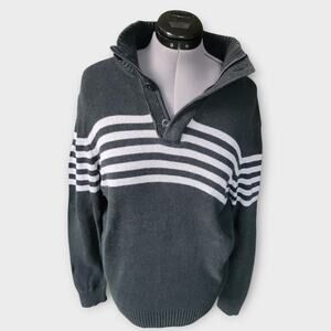 American Eagle Henley Sweater Mens L Green Athletic Fit Mock Ribbed Neck Stretch